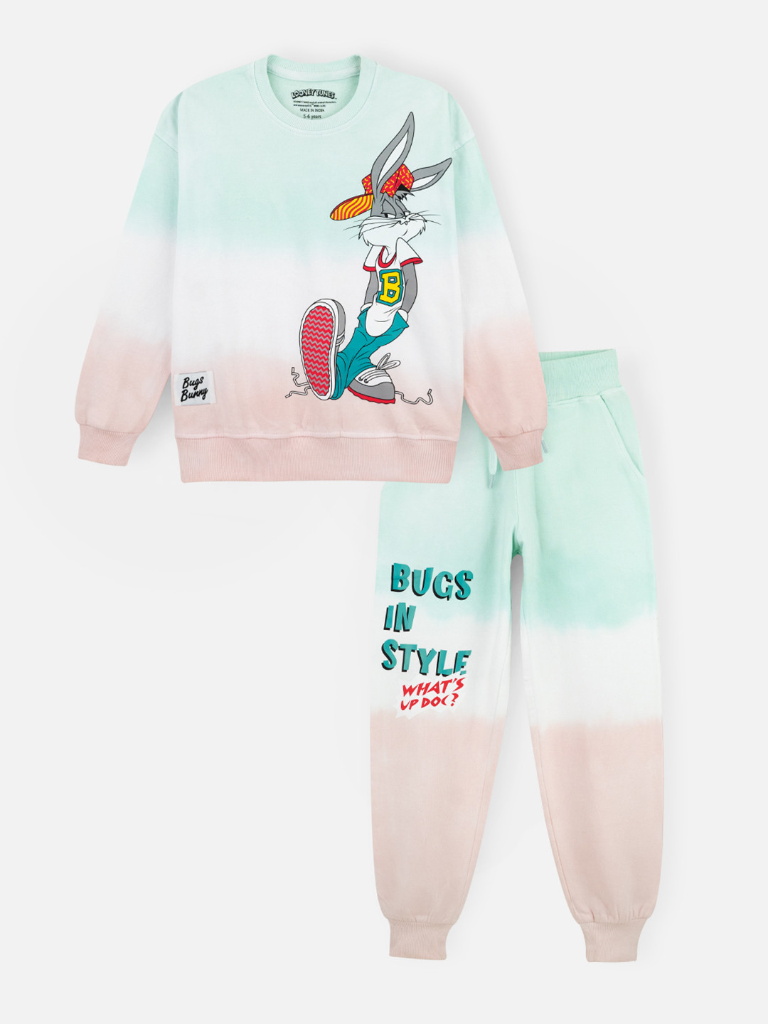 Nap Chief Kids Unisex Bugs Bunny Printed Pure Cotton Oversized Sweatshirt with Joggers