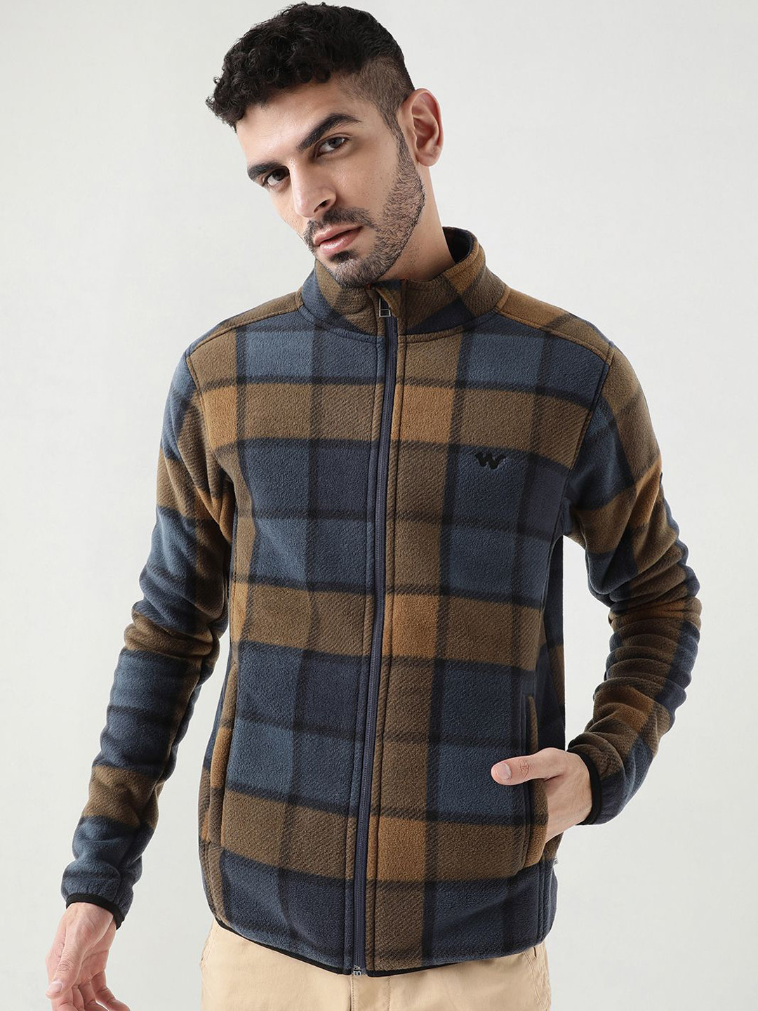 Wildcraft Men M  Plaid Fleece HN J Mock Collar Checked Casual Tailored Lightweight Jacket