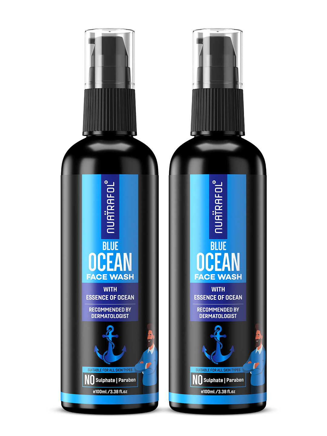 NUATRAFOL Blue Ocean Men Set Of 2 Facial Cleanser With Salicylic Acid - 100 ml Each