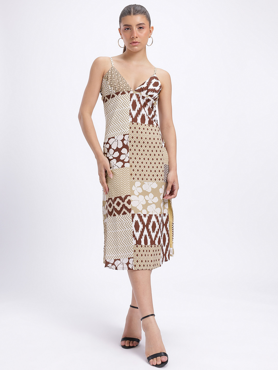 glitchez Printed Side Slits Midi Shift Dress