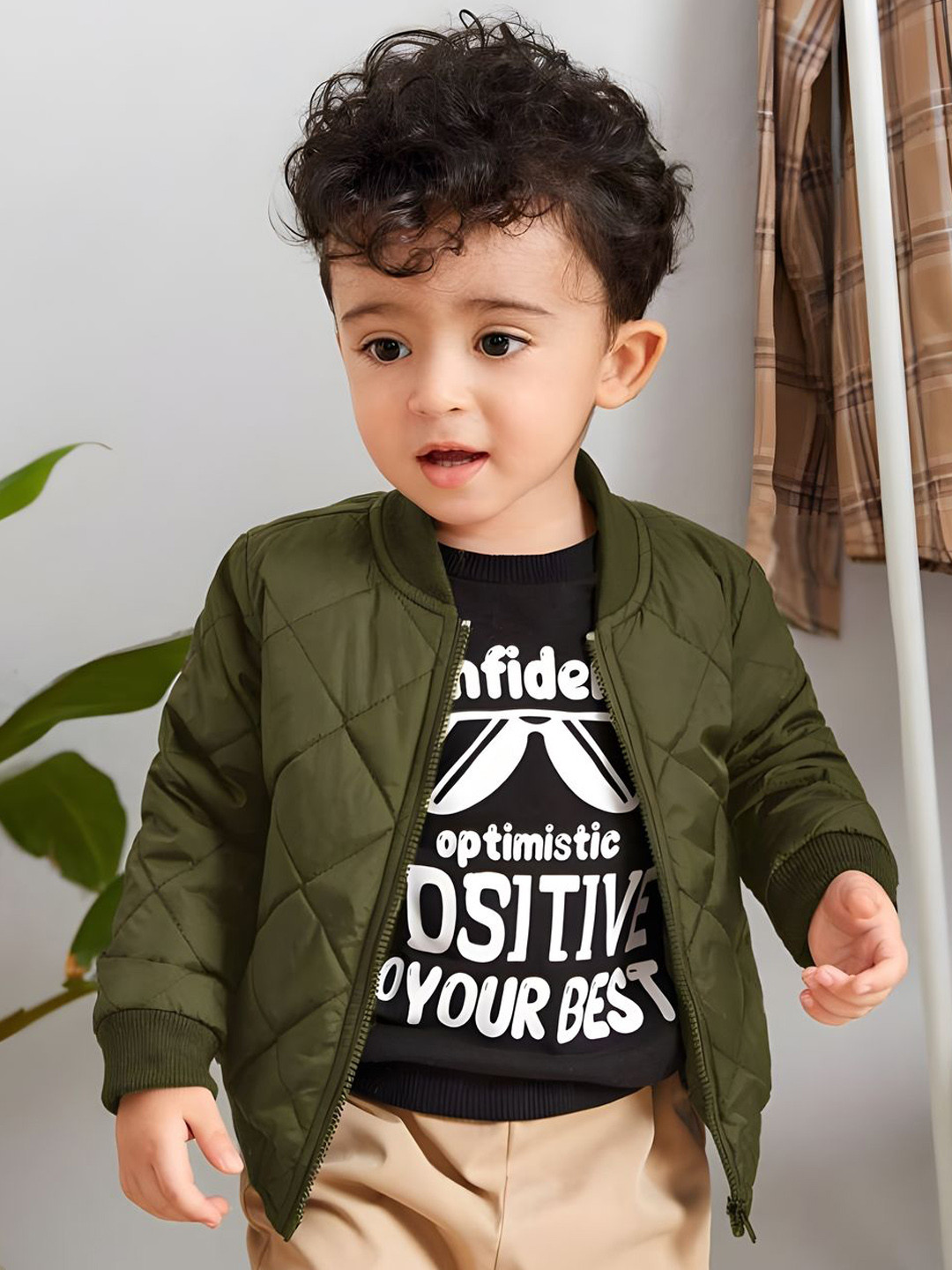 Yoonikk Unisex Kids Stand Collar Solid Cotton Casual Quilted Lightweight Jacket