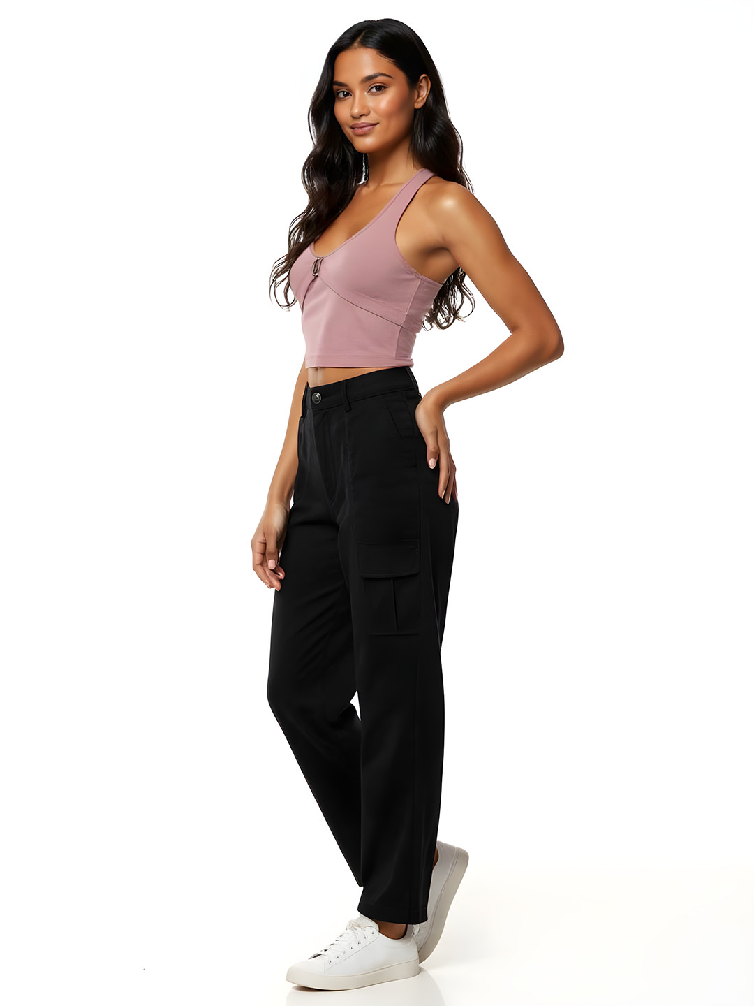glitchez Halter Neck Textured Buckle Detail Crop Top