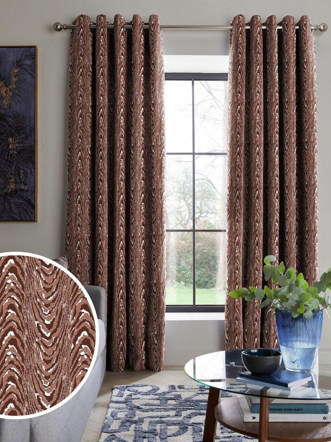 Nefertiti Home Rust & White 2 Pieces Self Design Black Out Long Door Curtains
