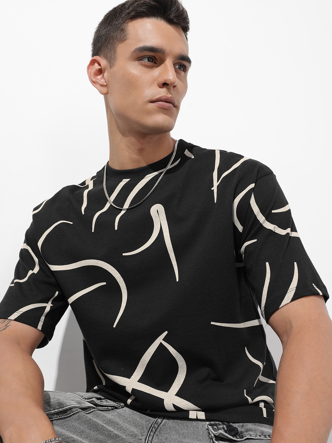 The Roadster Life Co. Relaxed Fit Abstract Printed Pure Cotton T-shirt