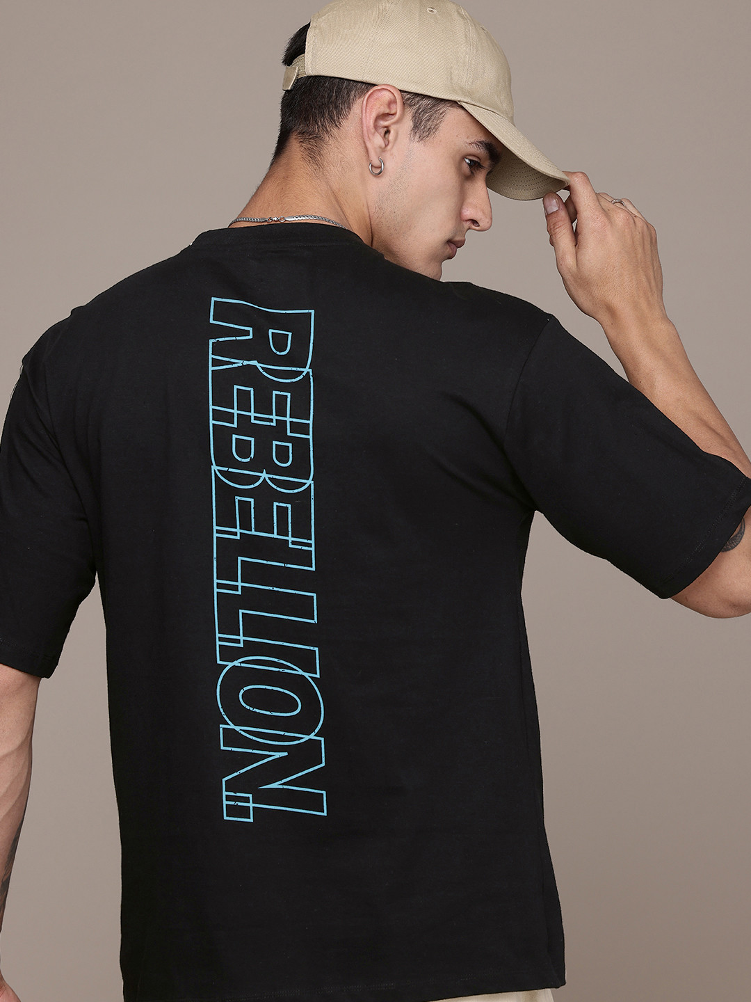 The Roadster Life Co. Printed Drop-Shoulder Sleeves Relaxed Fit Pure Cotton T-shirt