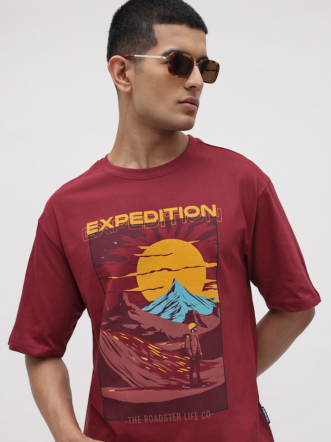 The Roaster Life Co. Printed Drop-Shoulder Sleeves Pure Cotton Relaxed T-shirt