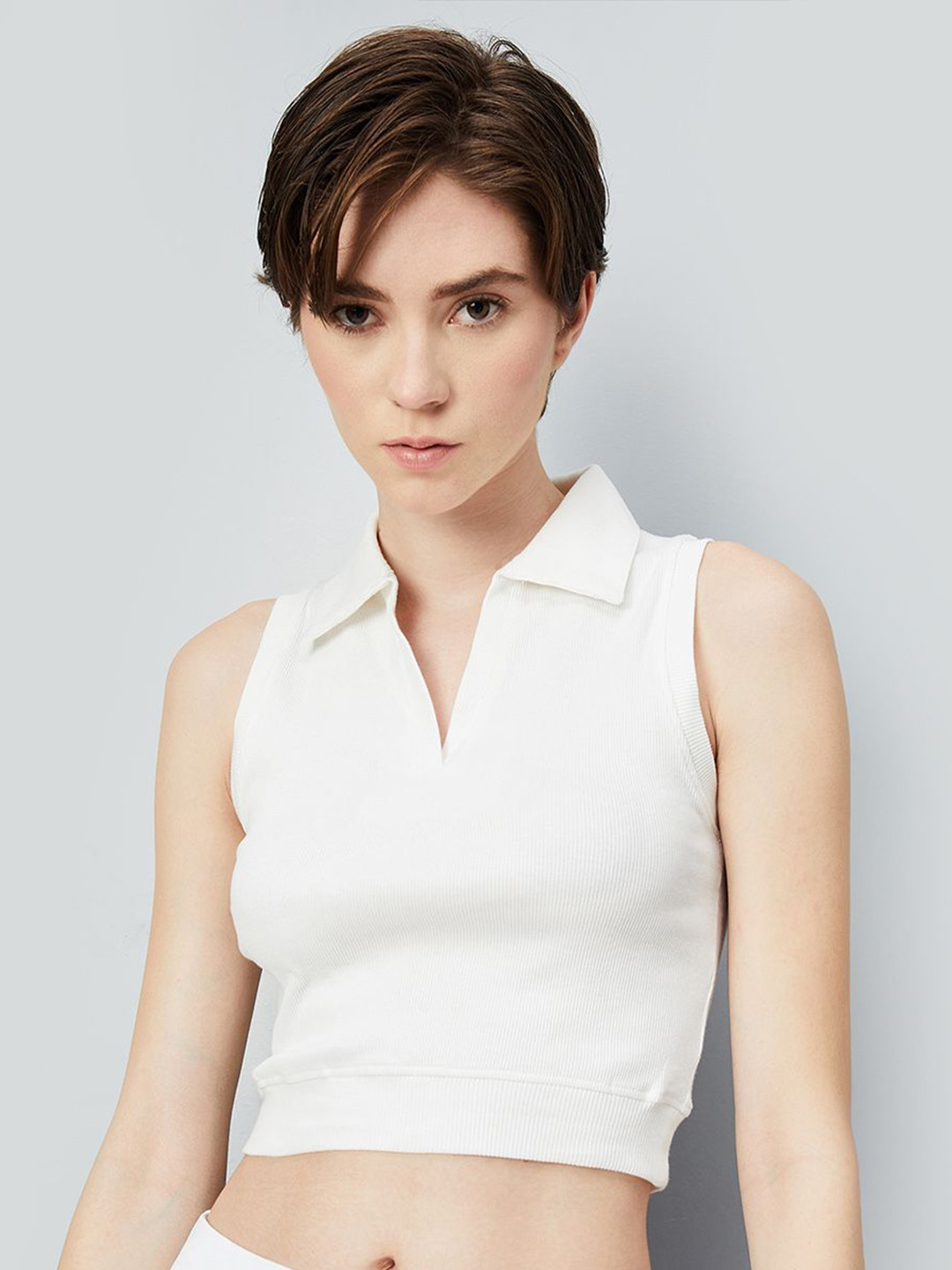 max Cotton Shirt Style Crop Top