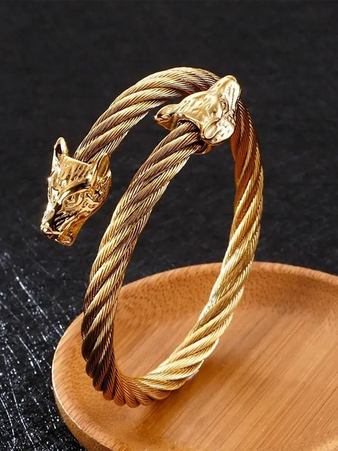 The Roadster Lifestyle Co Men Gold-Plated Anti Tarnish Lion Bracelet