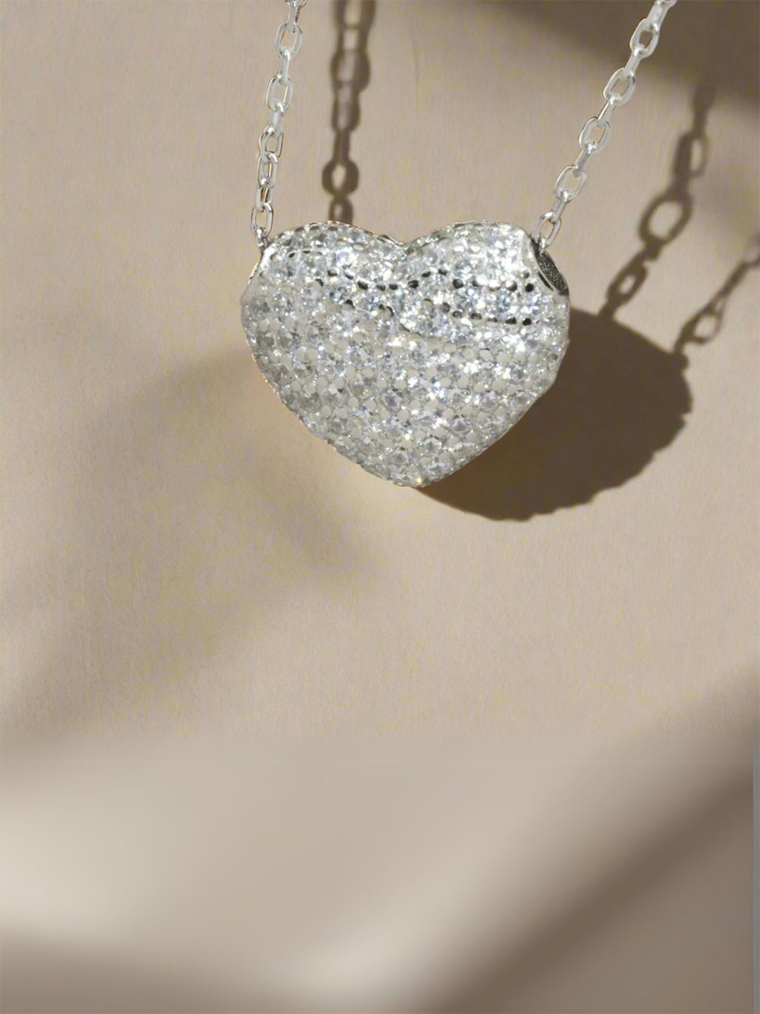 Luxevogue 925 Sterling Silver Rhodium Plated Heart Diamond Pendant Necklace