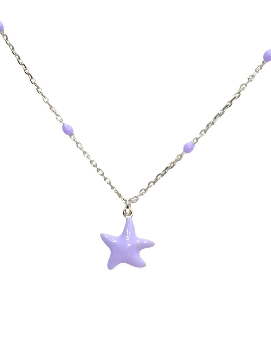 Luxevogue 925 Sterling Silver White Lavender Starfish Necklace for Girls with Rhodium Plating