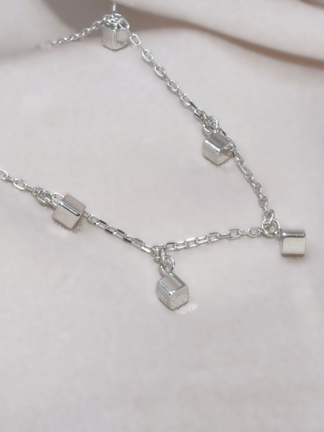 Luxevogue 925 Sterling Silver Rhodium Plated Modern Cube Charm Necklace Set
