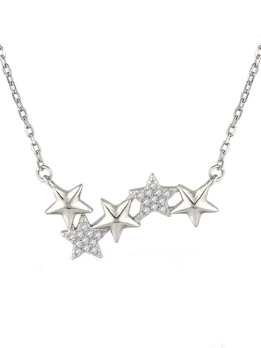 Luxevogue 925 Sterling Silver White Celestial Star Pendant Necklace with Rhodium Plating