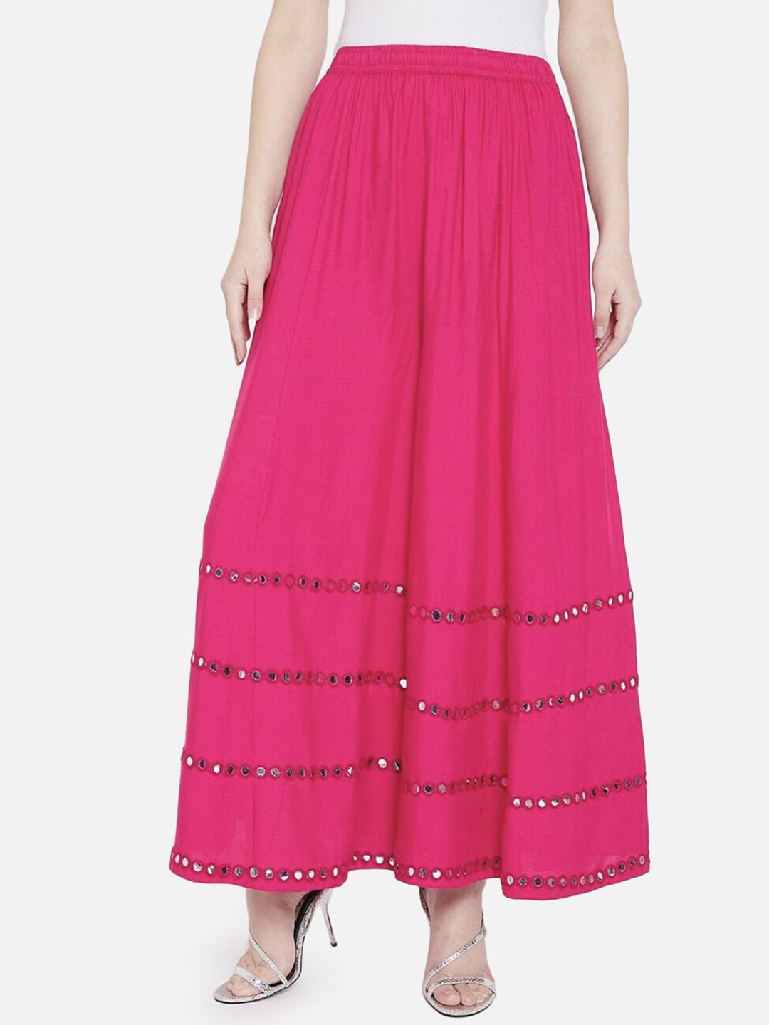 Moda Rapido Mirror Work-Detailing Flared Maxi Skirt