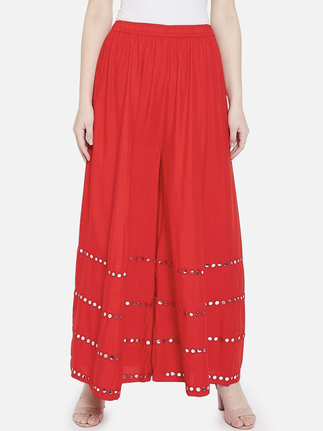 Moda Rapido Mirror Work-Detailing Flared Maxi Skirt