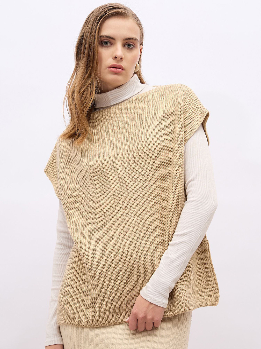 Styli Women High Neck Short Extended Sleeves Boxy Sweater