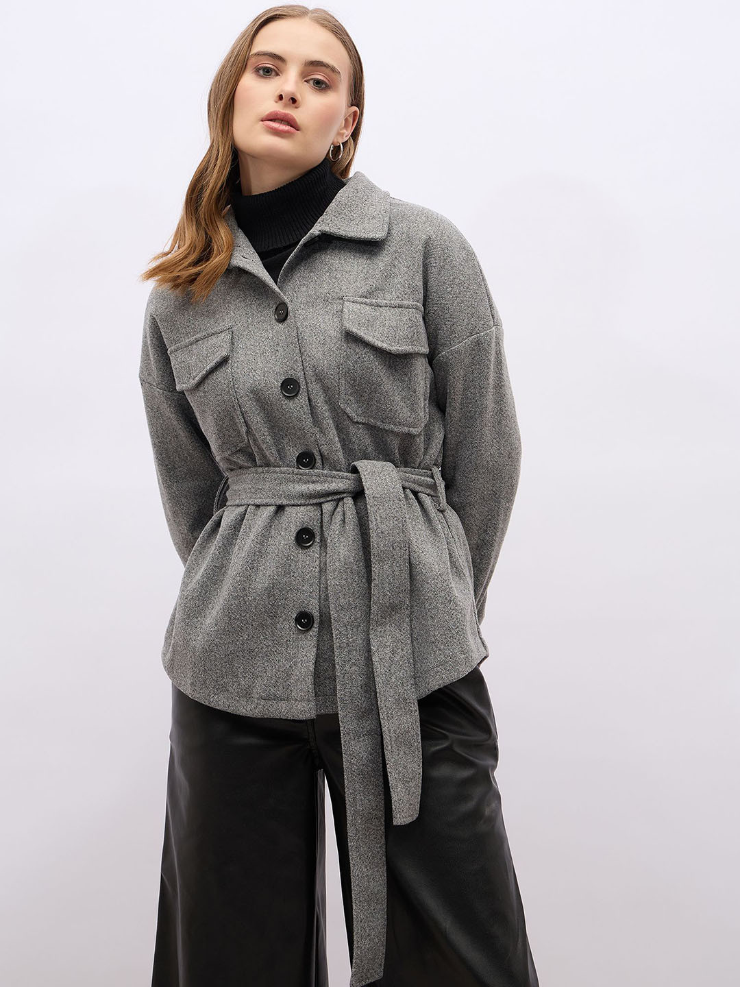 Styli Women Regular Fit Regular Length Belted Shacket