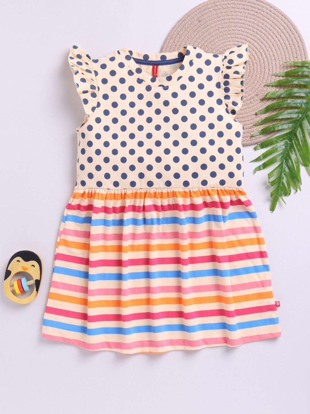 Here&Now X Game Begins Girls Polka Dot Print Cotton Fit & Flare Dress