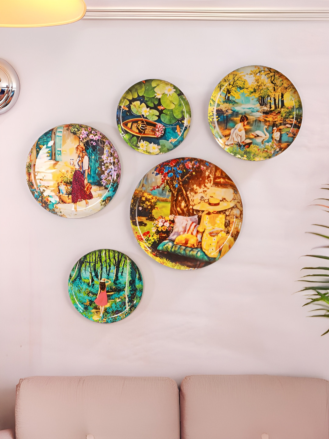 Homspurts Slice Of Charm Ceramic 5 Piece Wall Round Paintings Wall Art