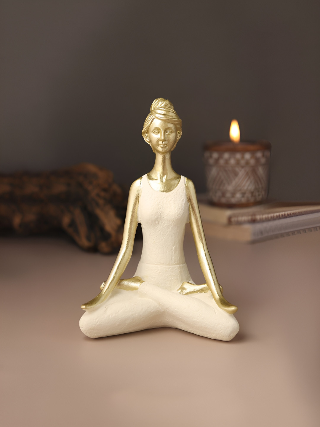 HABERE INDIA Yoga Women White Polyresin Natural Living Room Small Showpiece - 7.5 Inches