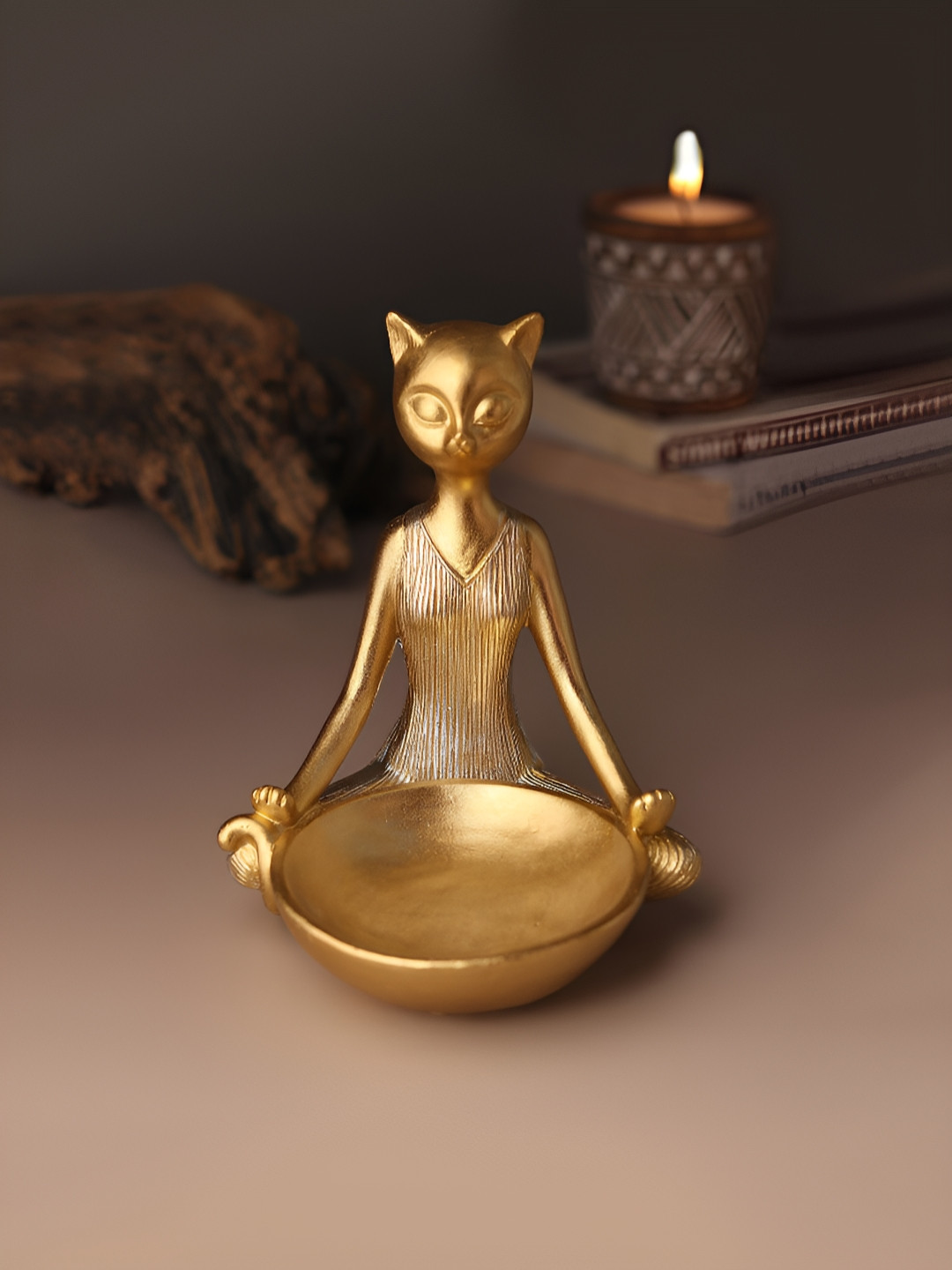 HABERE INDIA Gold Polyresin Glossy Living Room Small Showpiece - 6.3 Inches