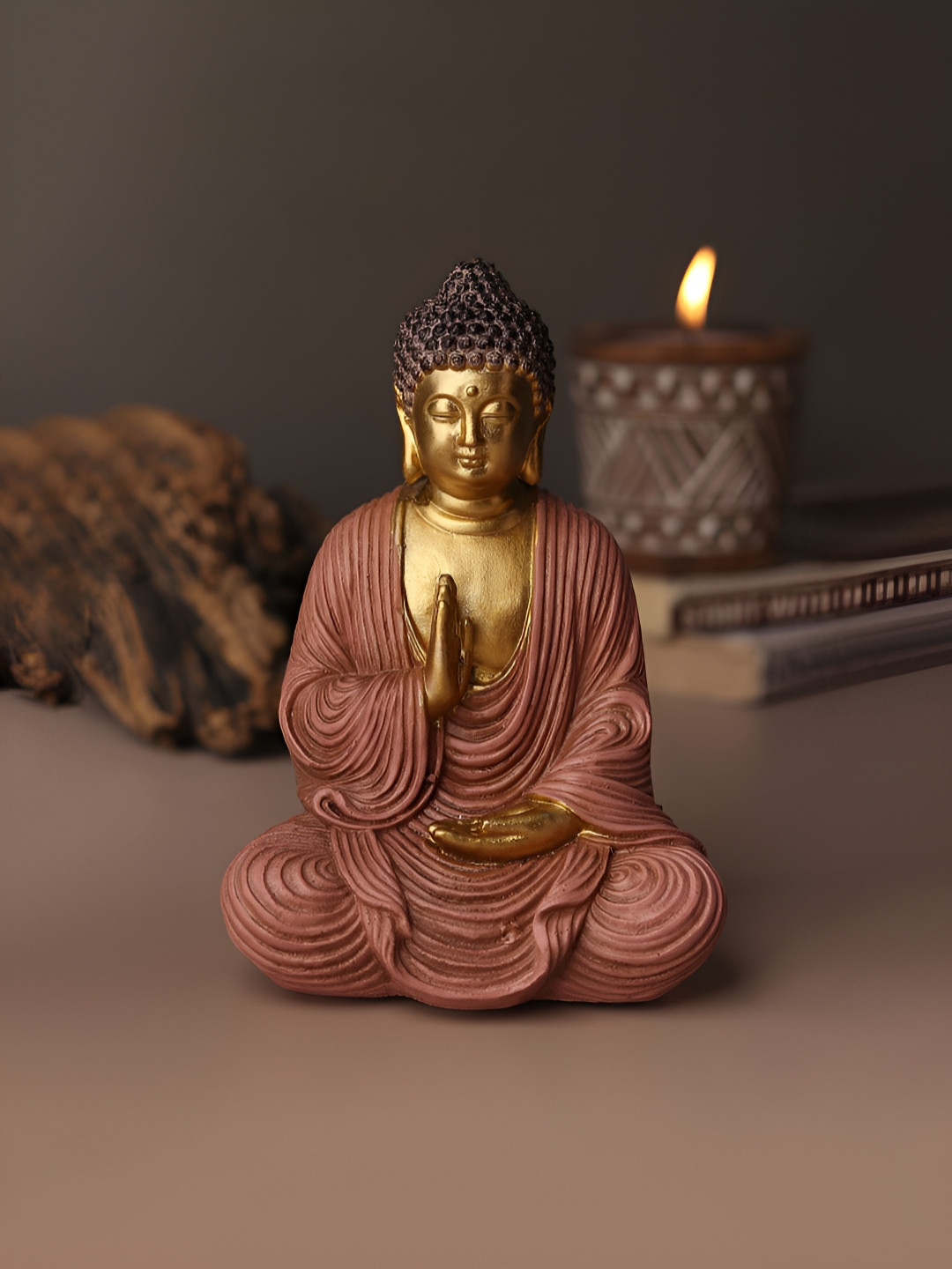 HABERE INDIA Buddha Pink Polyresin Natural Living Room Small Showpiece - 6.3 Inches