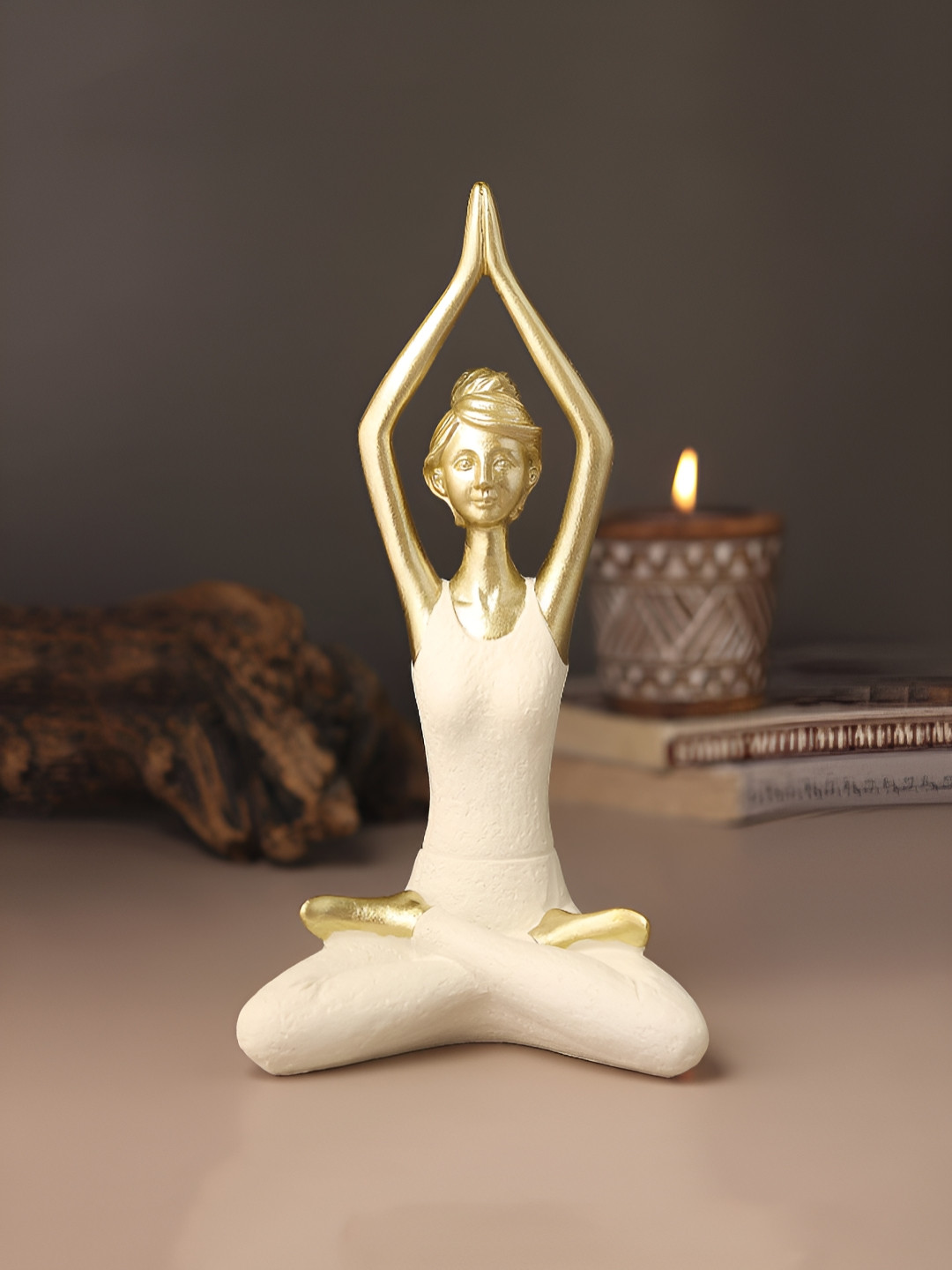 HABERE INDIA Yoga White Polyresin Glossy Living Room Medium Showpiece - 9.4 Inches