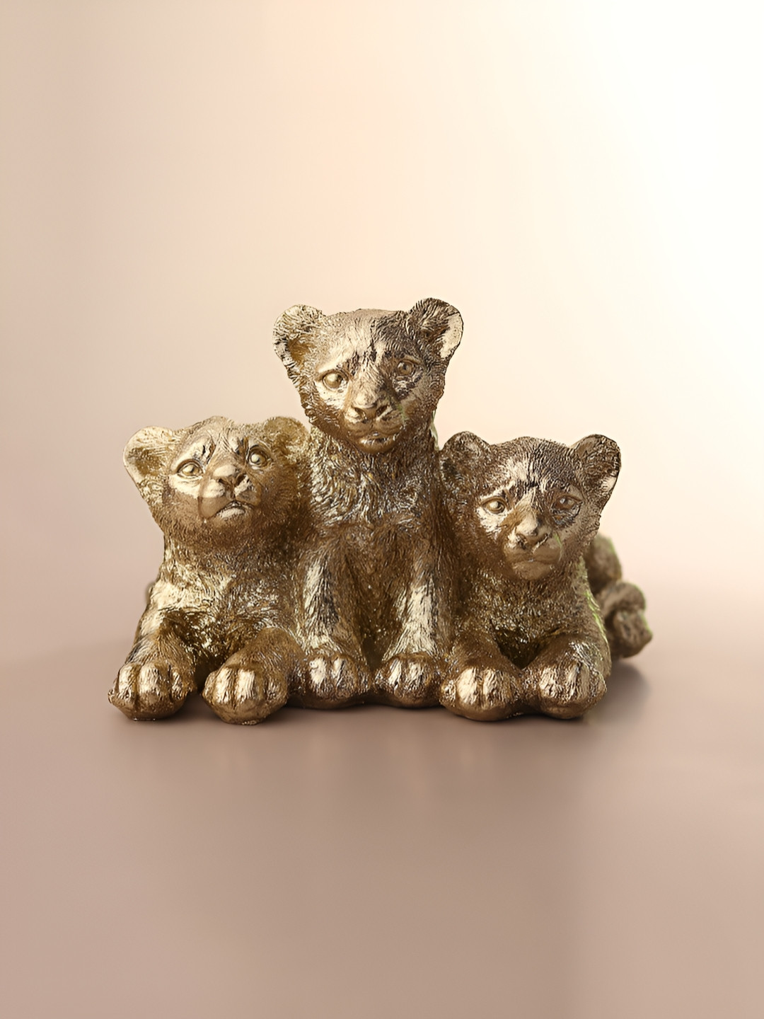 HABERE INDIA Lion Gold Polyresin Natural Living Room Small Showpiece - 5.5 Inches