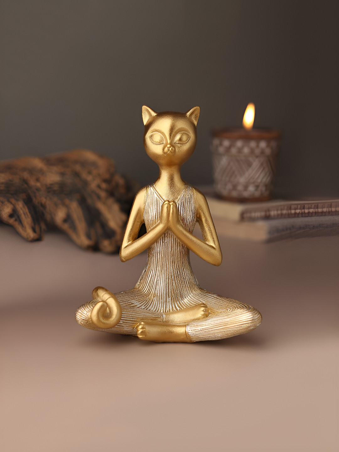 HABERE INDIA Gold Polyresin Natural Living Room Small Showpiece - 6.7 Inches