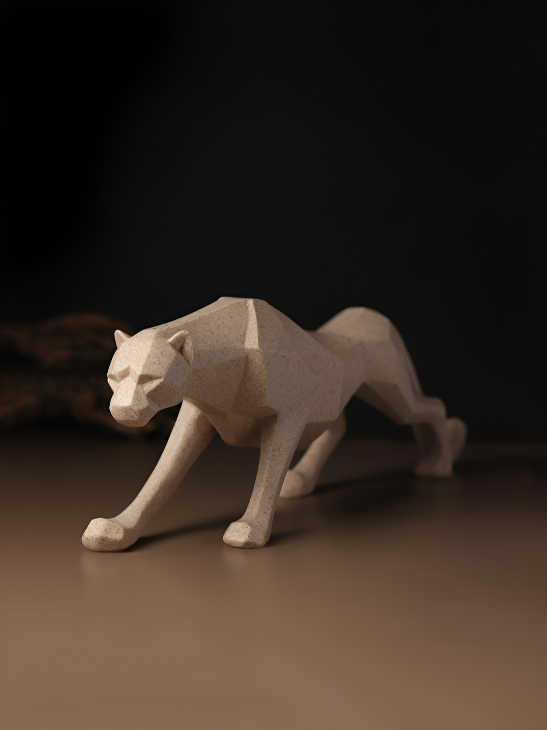 HABERE INDIA Leopard Beige Polyresin Glossy Living Room Small Showpiece - 5.5 Inches