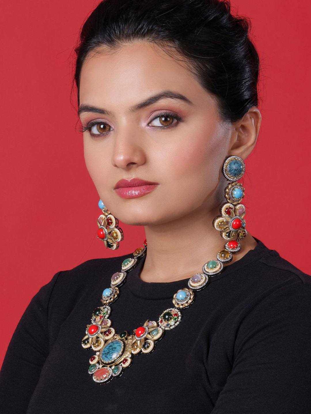 NIRAMYA JEWELS Stone-Studded Jewellery Set