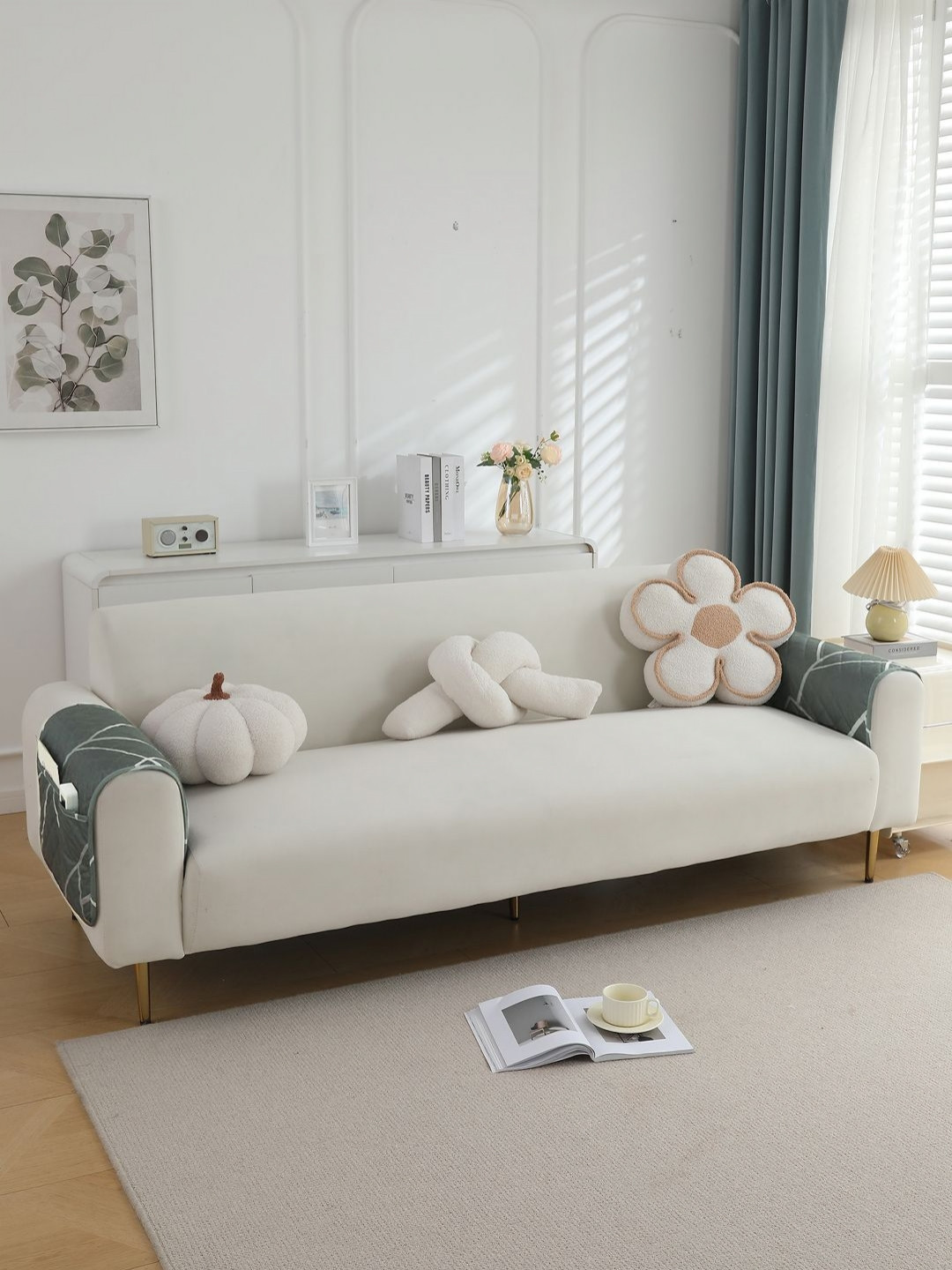 HOKIPO Set of 2 Shadow Grey Printed Waterproof Anti-Slip with Pockets Sofa Armrest Cover