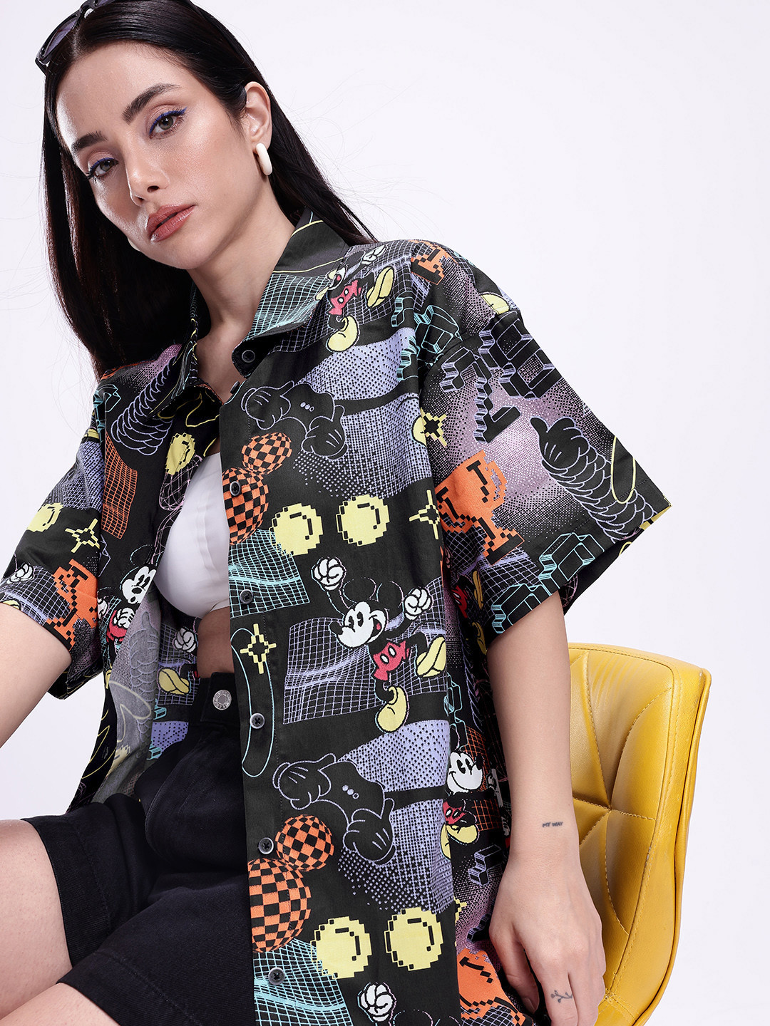 Kook N Keech Oversized Mickey Mouse Graphic Printed Opaque Pure Cotton Casual Shirt