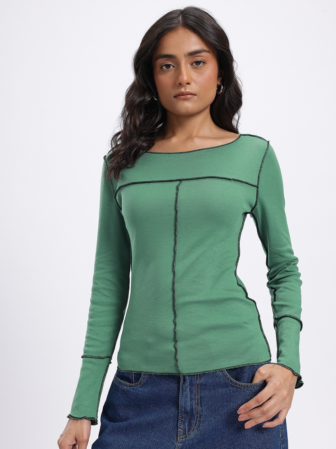 glitchez Contrast Stitch Reversible Slim Fit Top