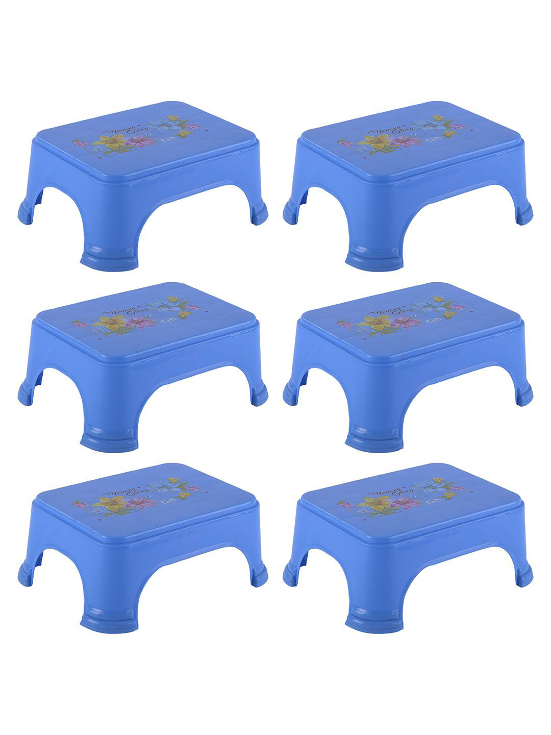 Kuber Industries 6-Pcs Blue & Yellow Printed Square Strong Durable Bathroom Stools