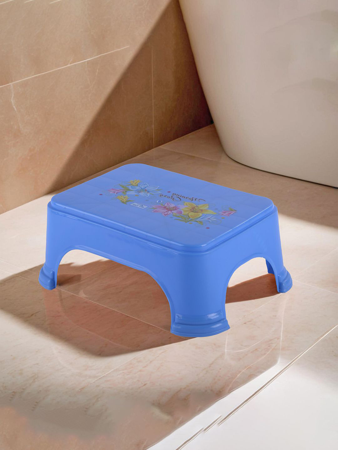 Kuber Industries Blue Printed Bathroom Sitting Stool & Adults Patla