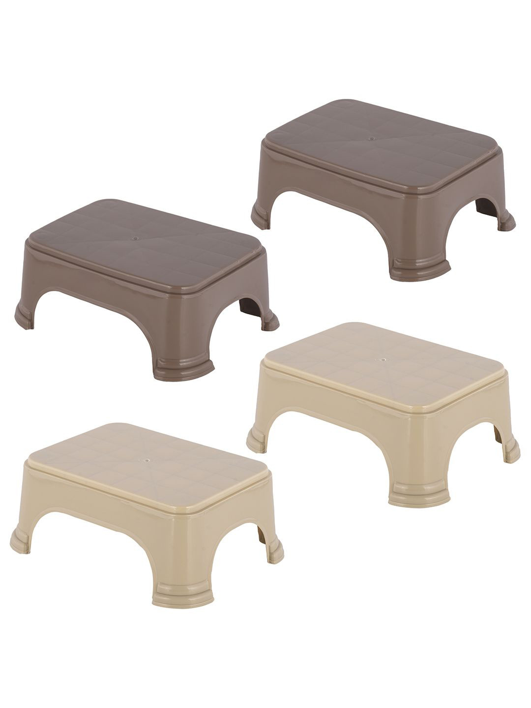 Kuber Industries 4-Pcs Beige & Brown Square Bathroom Stools
