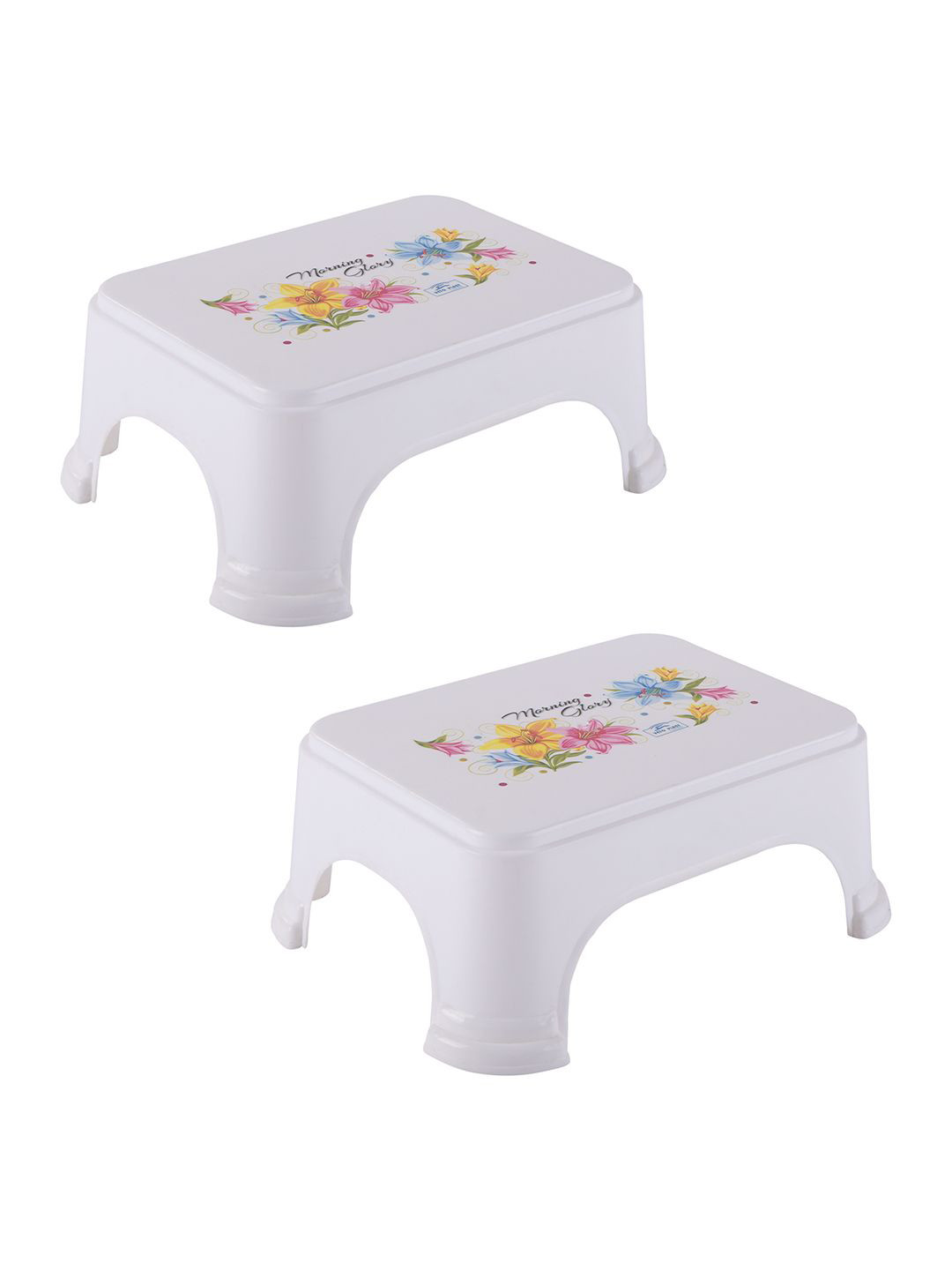 Kuber Industries 2-Pcs White & Yellow Printed Strong Durable Bathroom Stools