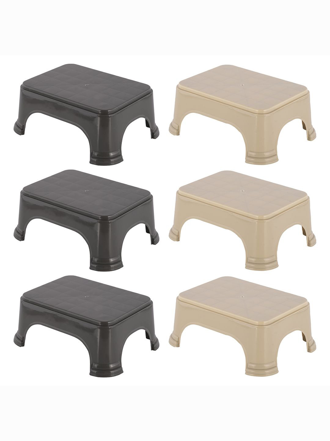 Kuber Industries 6-Pcs Beige & Grey Square Bathroom Stools