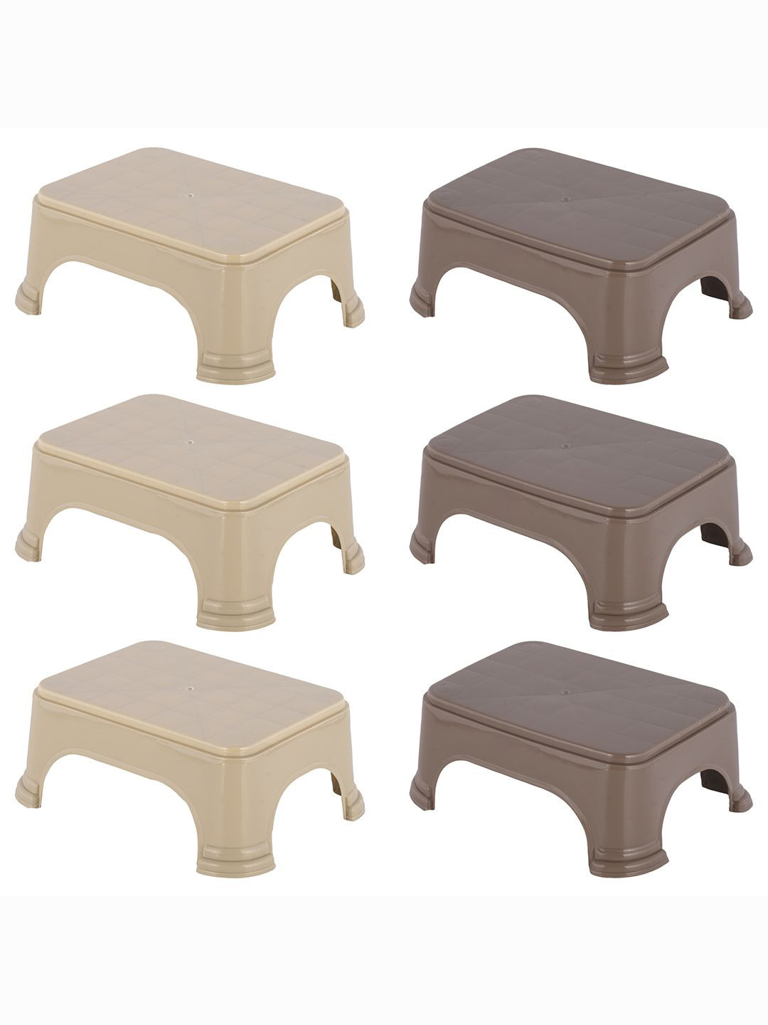 Kuber Industries 6-Pcs Beige & Brown Strong Durable Bathroom Stools