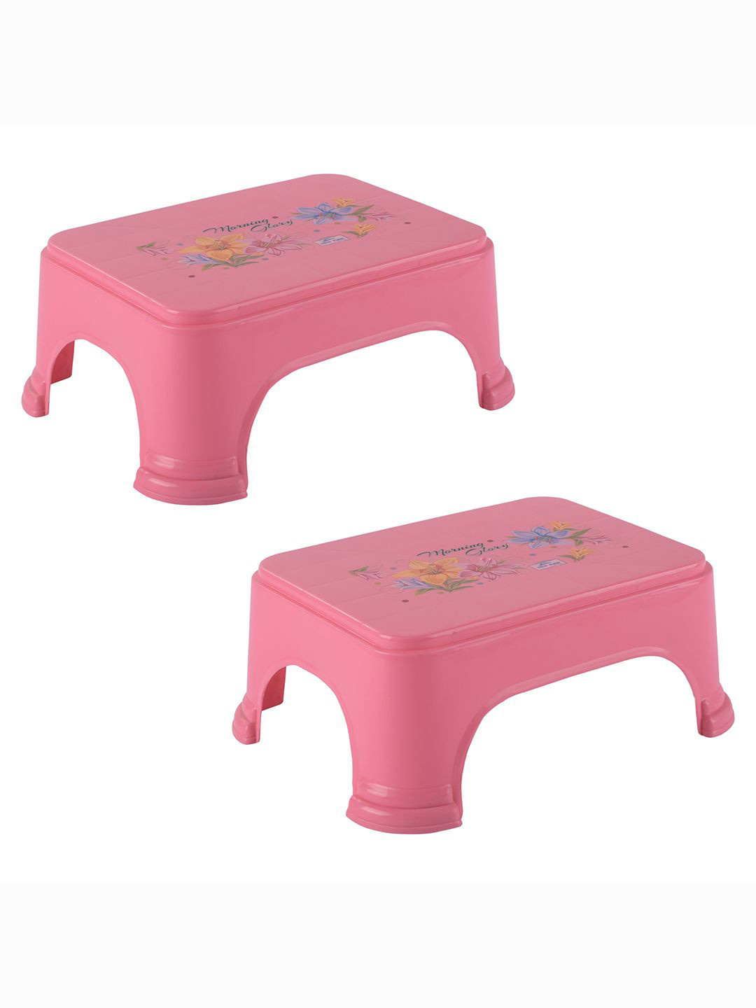 Kuber Industries 2-Pcs Pink & Yellow Printed Strong Durable Bathroom Stools