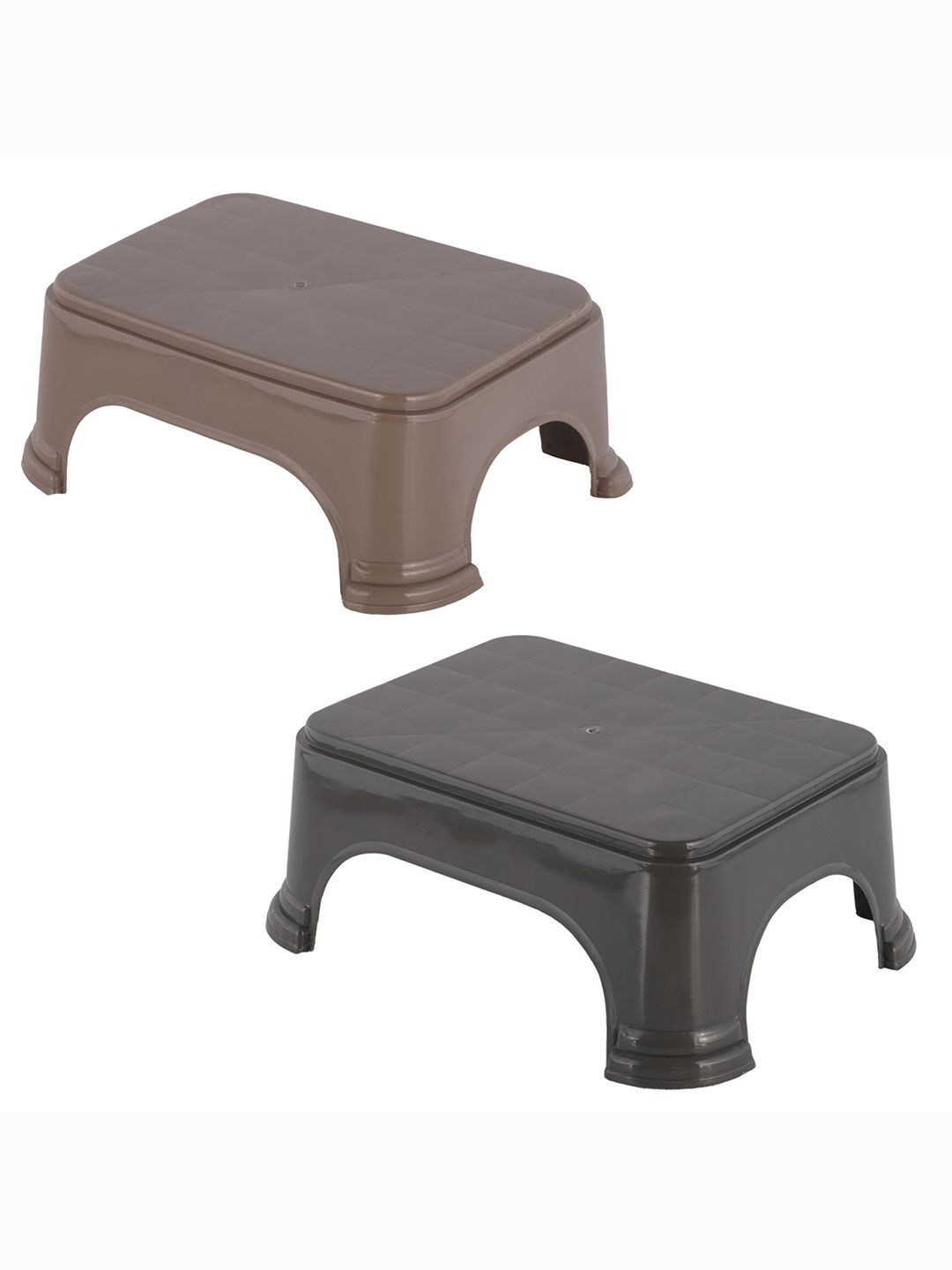 Kuber Industries 2-Pcs Grey & Brown Printed Strong Durable Bathroom Stools