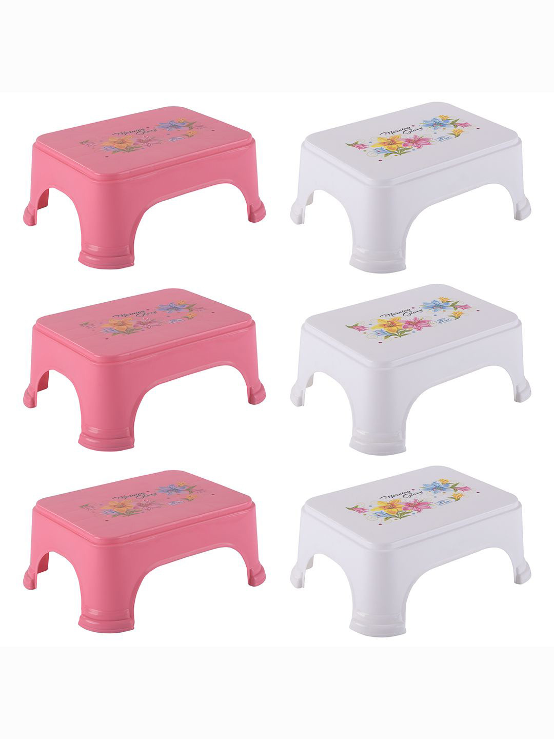 Kuber Industries 6-Pcs Pink & White Printed Strong Durable Bathroom Stools