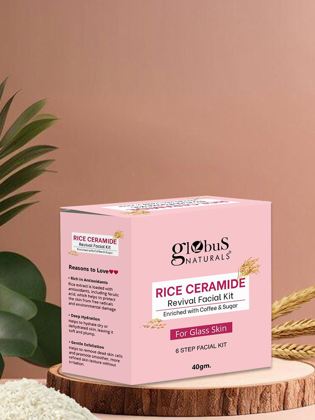 Globus naturals Set Of 3 Rice Ceramide 6 Step Facial Kit For Korean Glass Skin- 40 g Each