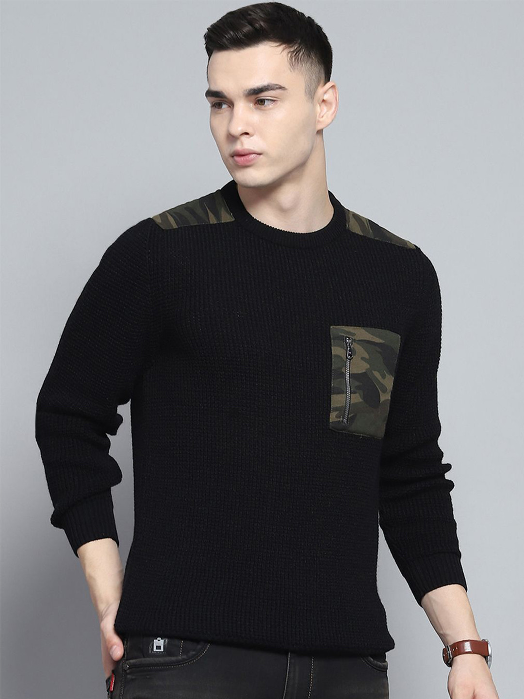 Monte Carlo Men Woollen Pullover With Pocket Detailing