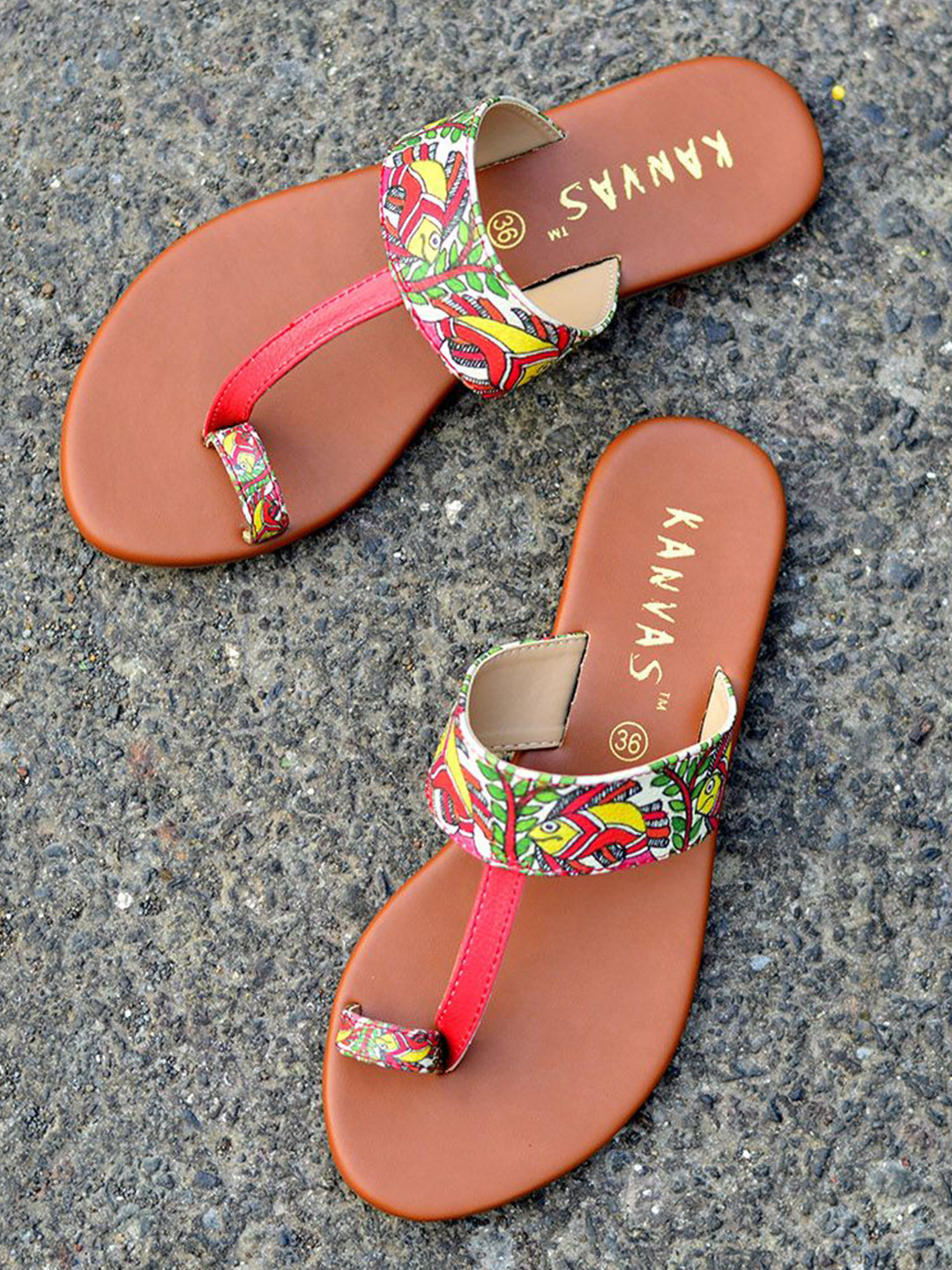 Kanvas Women Printed Open Toe Fish Madhubani Kolhapuri Flats