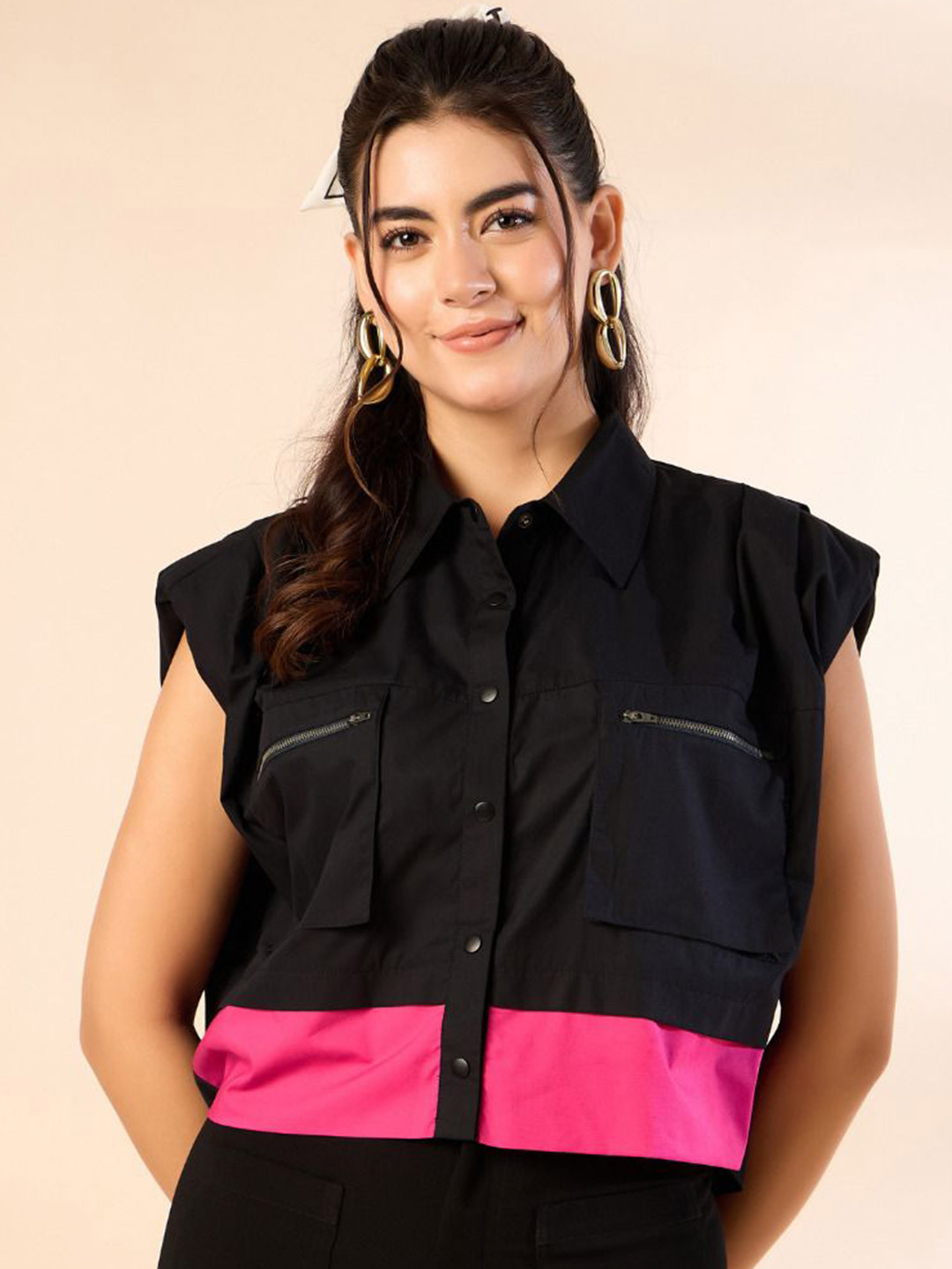 Kiarabel Retail Women Relaxed Boxy Fit Spread Collar Solid Cotton Casual Shirt