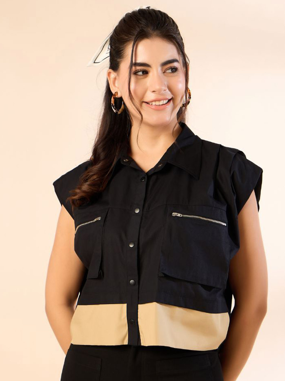 Kiarabel Retail Women Relaxed Boxy Fit Spread Collar Solid Cotton Casual Shirt