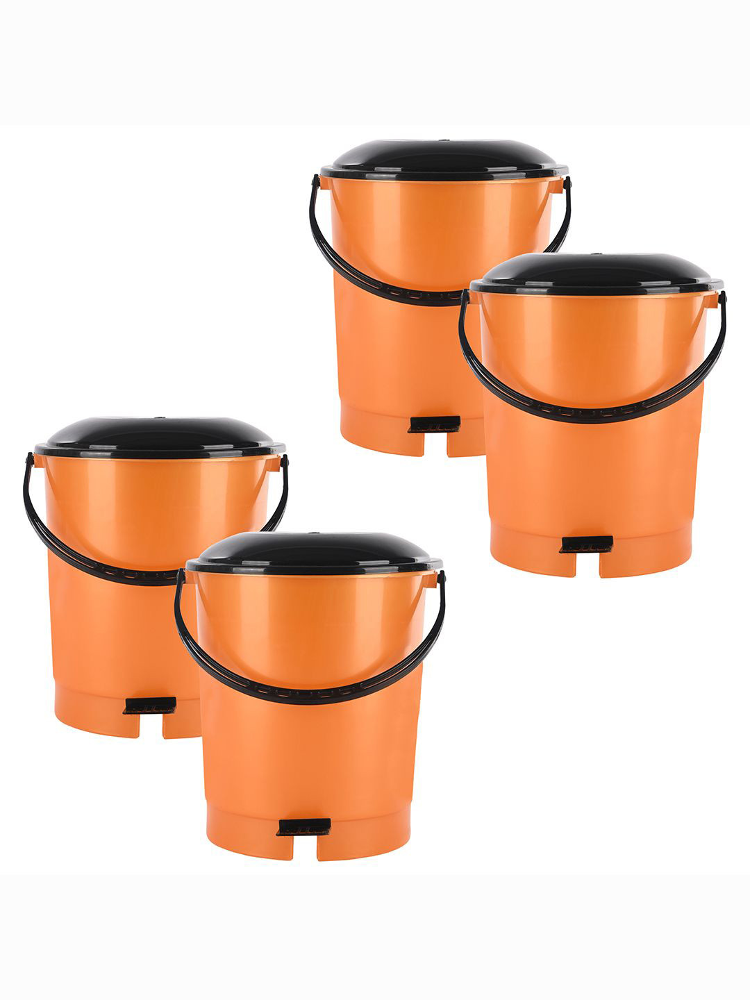 Kuber Industries 4-Pcs Orange Colored Check Dhakkan Pedal Dustbins - 10 Ltrs