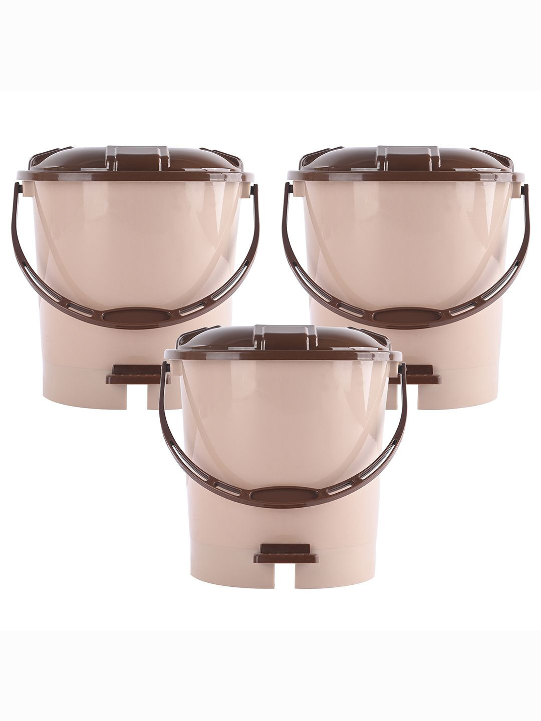 Kuber Industries 3-Pcs Cream Colored & Brown Check Dhakkan Pedal Dustbins - 7 Ltrs