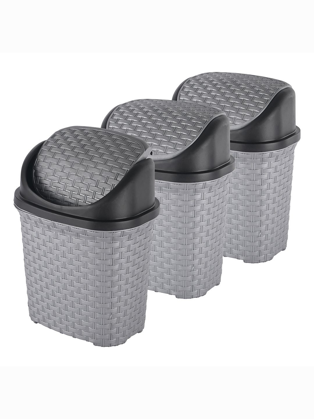 Kuber Industries 3-Pcs Grey Textured Check Dhakkan Pedal Dustbin - 7 Ltrs